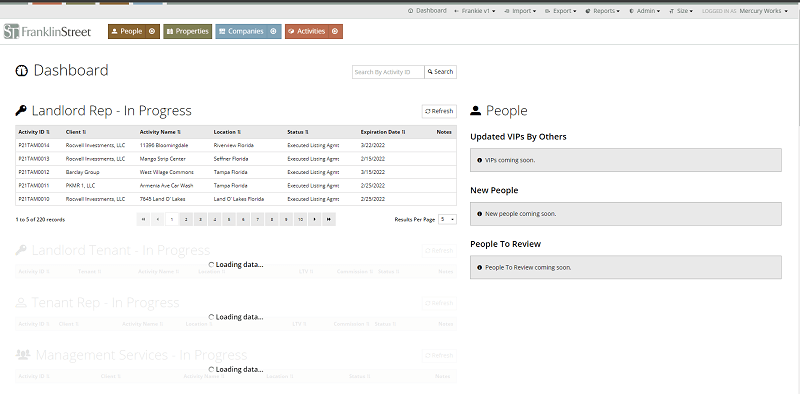 Custom Application screen showing progressive loading of data on page