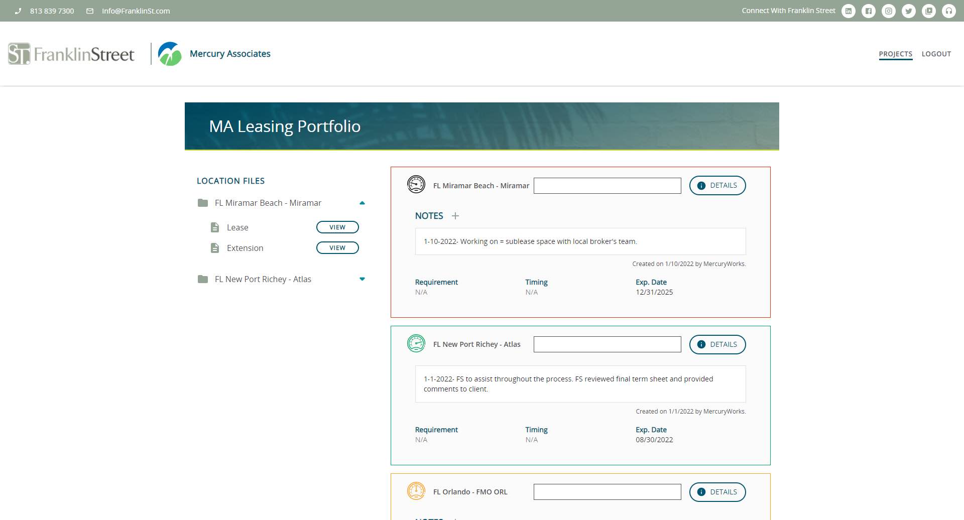 Dashboard of FSF Extranet with sidebar open