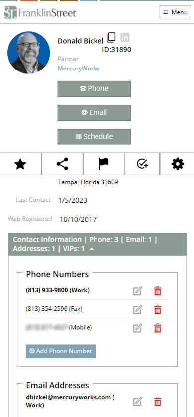 Frankie Person details screens in mobile display