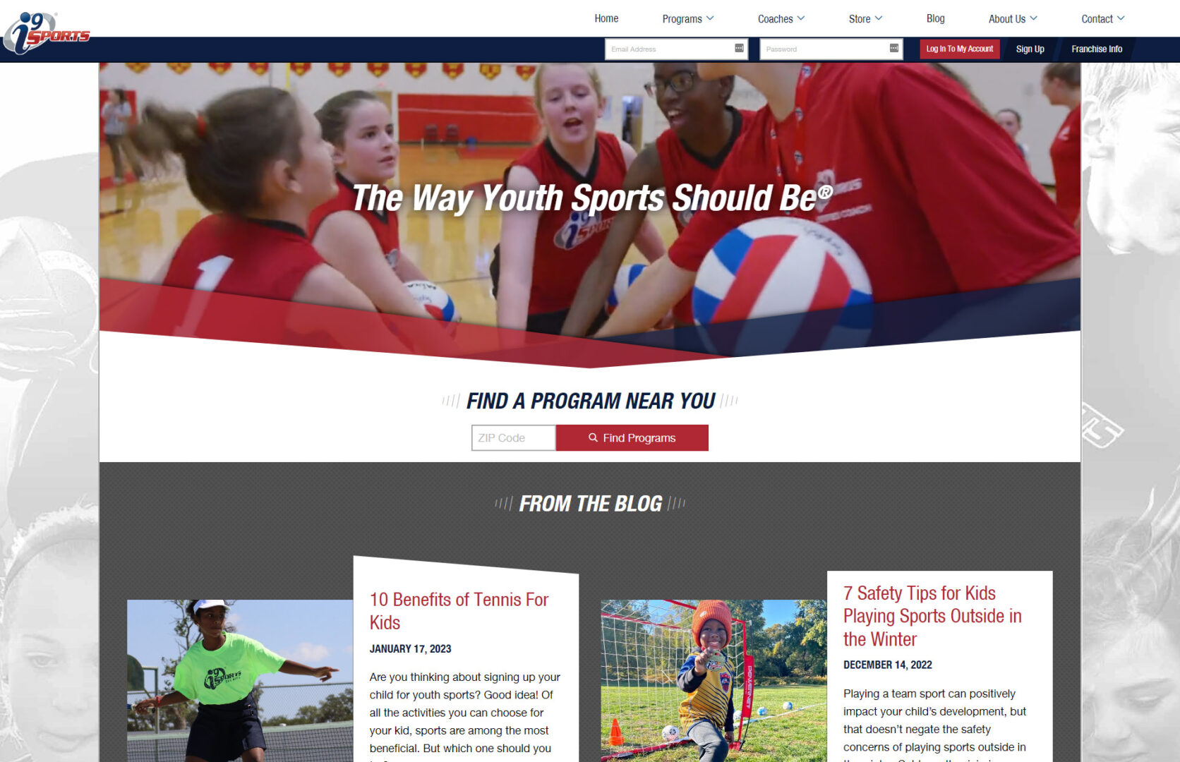 Snap of the i9 Sports home page
