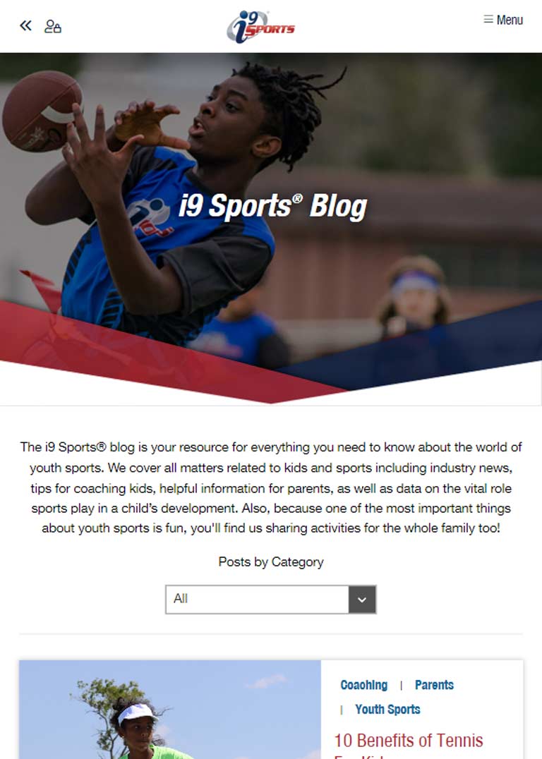 i9 Sports blog snap in tablet view