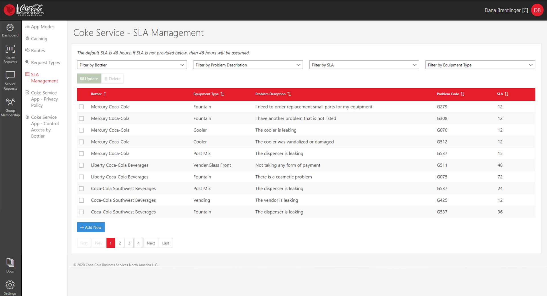 Coke Service app admin sla management snap