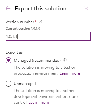 Export this solution managed 